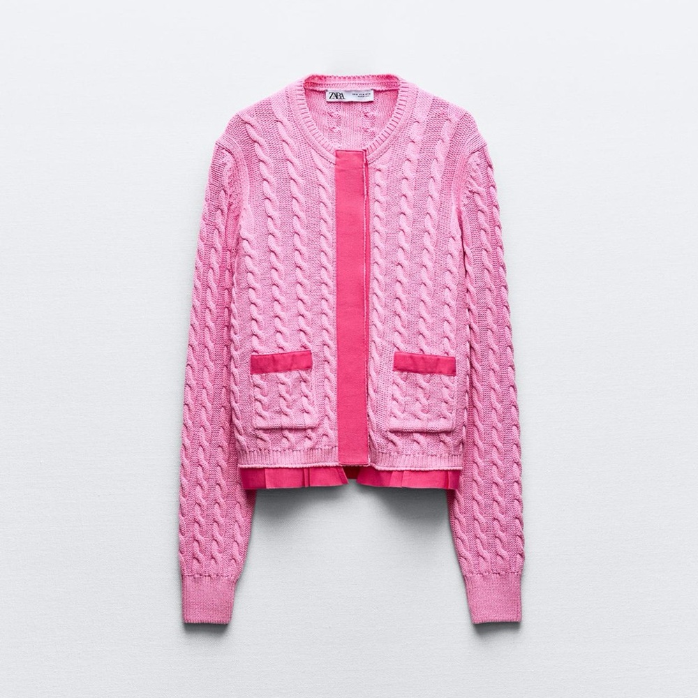 Zara Contrasting Cable Knit Cardigan